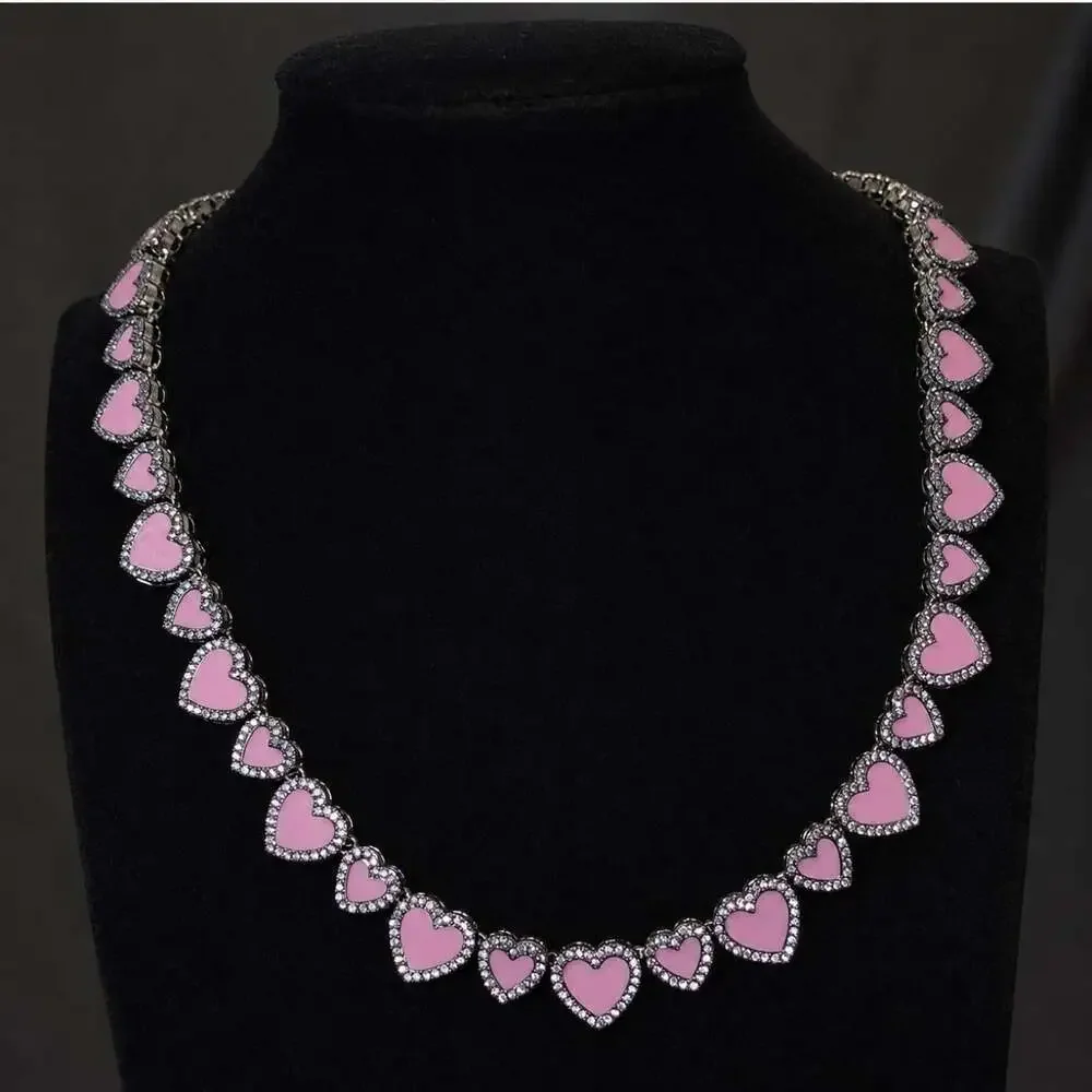 Pink Heart Necklace With Rhinestone 16inch